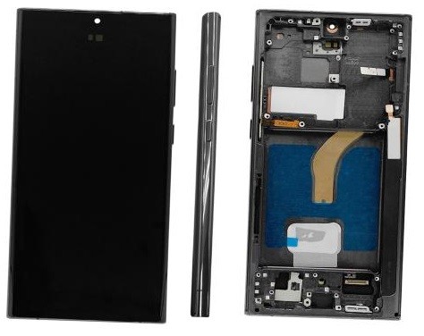 LCD ekranas Samsung S908 S22 Ultra su lietimo ekranu ir rėmeliu juodas OLED (tikras dydis)