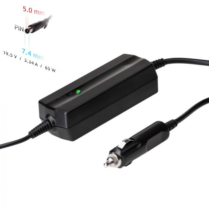 Automobilinis įkroviklis nešiojamam kompiuteriui Akyga AK-ND-33 (19.5V / 3.34A 65W 7.4 x 5.0mm + pin) DELL 1.2m
