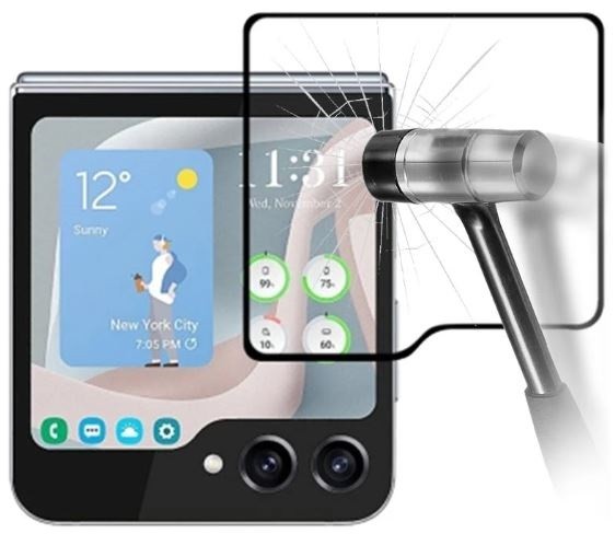 Grūdintas stiklas 5D Full Glue Samsung F741 Z Flip6 išorinis juodas bulk
