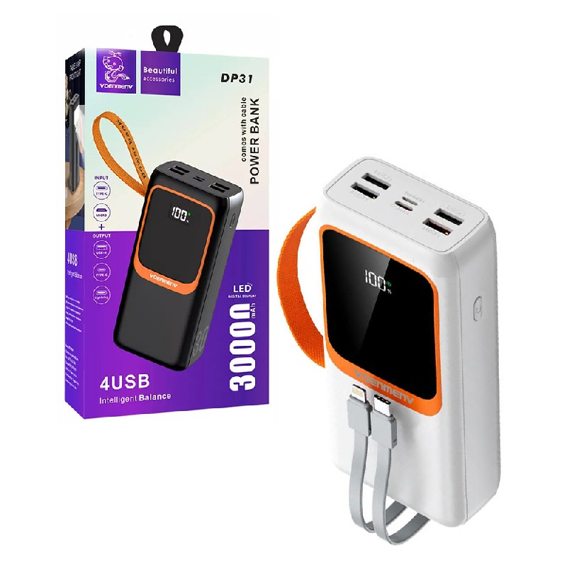 Power Bank DENMEN 30000mAh (4xUSB; 1xUSB-C) white