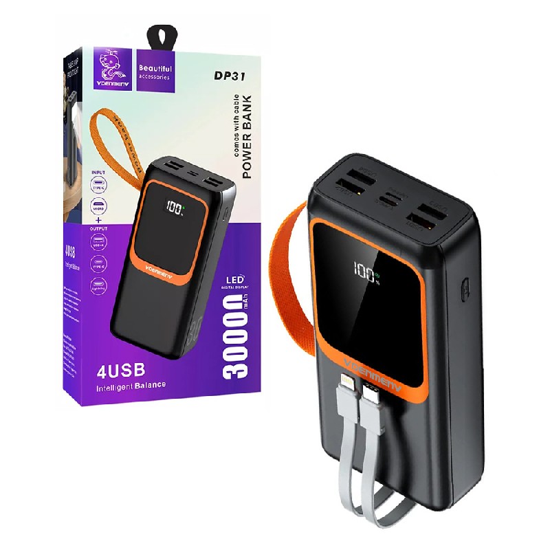 Power Bank DENMEN 30000mAh (4xUSB; 1xUSB-C) black