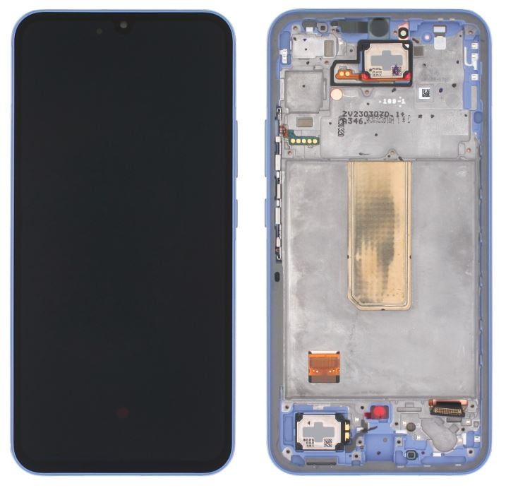 LCD ekranas Samsung A346 A34 5G 2023 su jutikliniu ekranu ir rėmeliu violetinis originalus (serviso paketas)