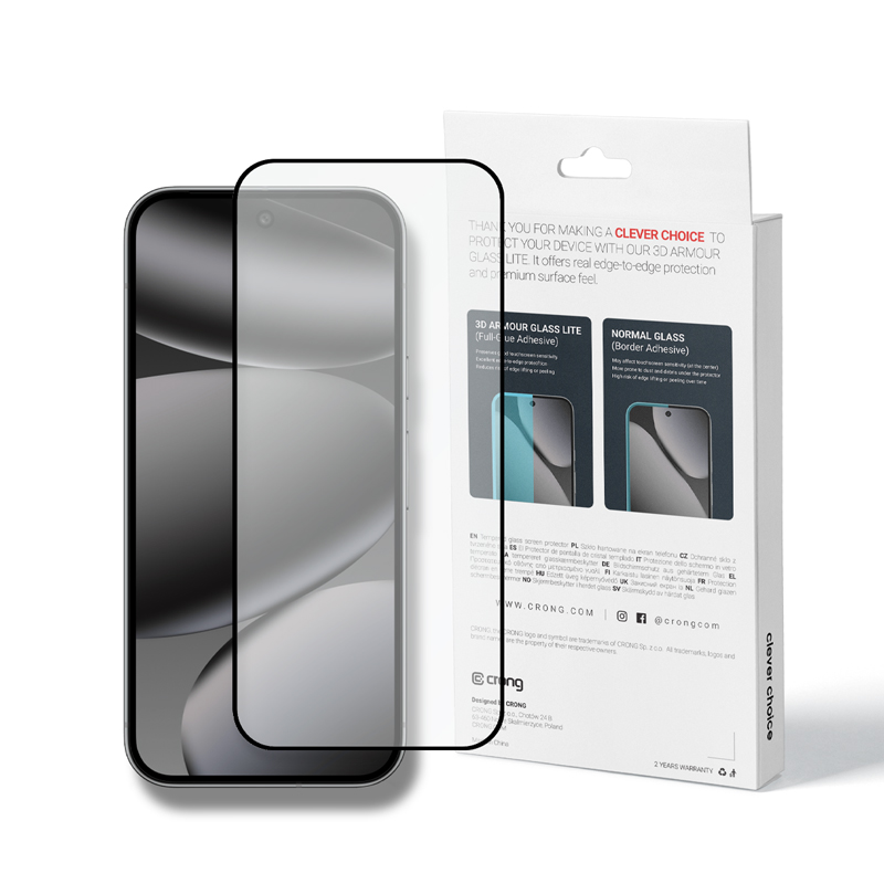 Crong 3D Armour Glass Lite visą paviršių klijuojamas grūdintas apsauginis stiklas Google Pixel 9 Pro / 10 Pro ekranui