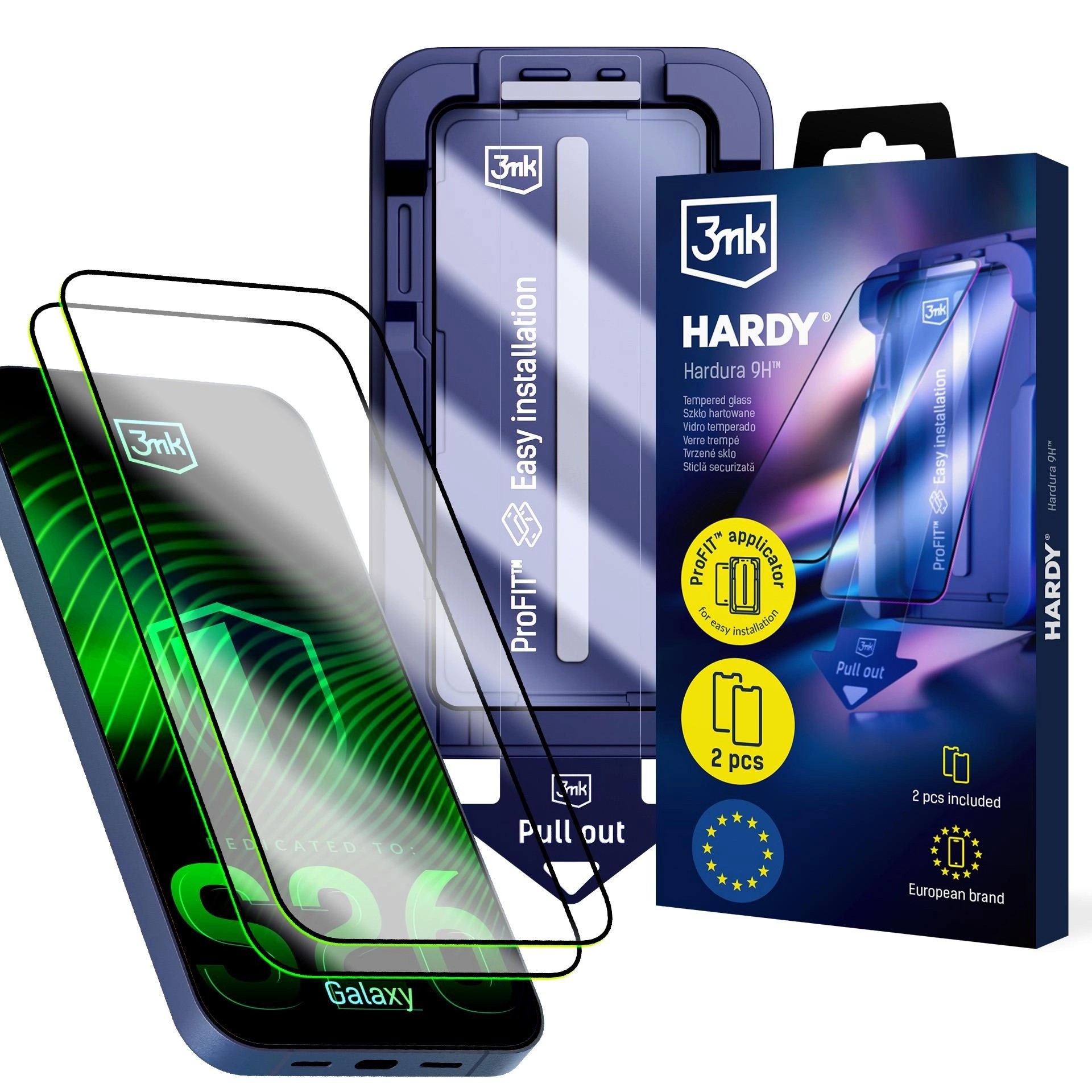 Закалённое стекло для экрана (2 шт.) с аппликатором 3mk Hardy Hardura 9H Samsung S947 S26 Plus чёрный