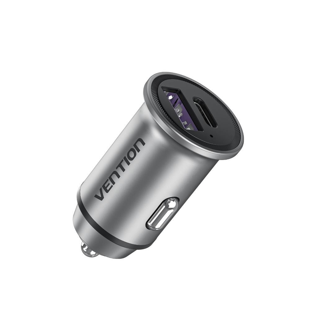 Automobilinis USB įkroviklis 2 prievadų pilkas Vention