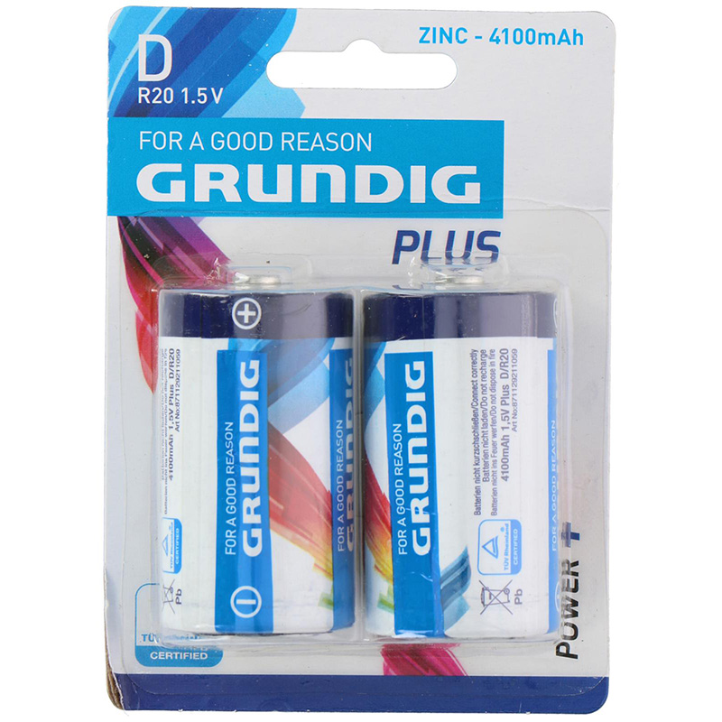 Grundig D / R20 1,5 V cinko baterijos, 4100 mAh, 2 vnt.