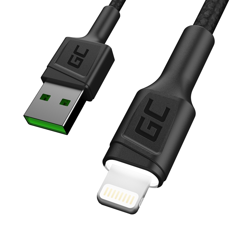 Green Cell KABGC12 USB-A–Lightning laidas, 2 m, juodas
