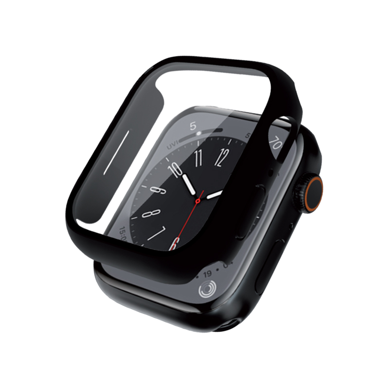 Crong Hybrid Watch Case apsauginis dėklas su integruotu stiklu, skirtas Apple Watch 41 mm, juodas