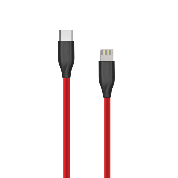 Силиконовый кабель USB Type-C - Lightning, 1м, красный