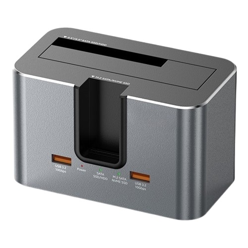 Dual bay docking station, M.2 SATA/NVMe, 2.5"/3.5" SSD/HDD, 2x USB-A, USB-C