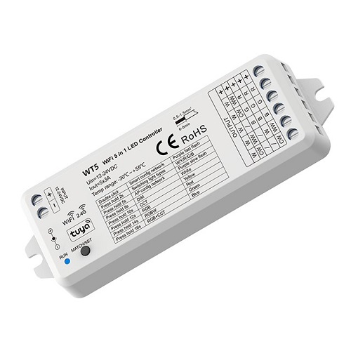 „Skydance“ WT5 „Wi-Fi“ ir RF universalus LED valdiklis „5 viename“, „Tuya Smart“, 12–24 V