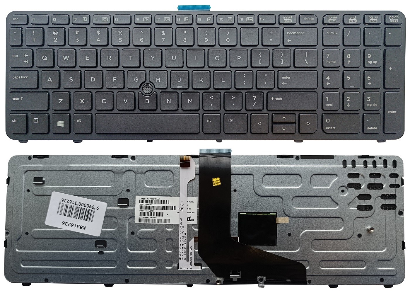 Klaviatūra HP ZBook 15 G1 G2, su pašvietimu ir „trackpoint“, US