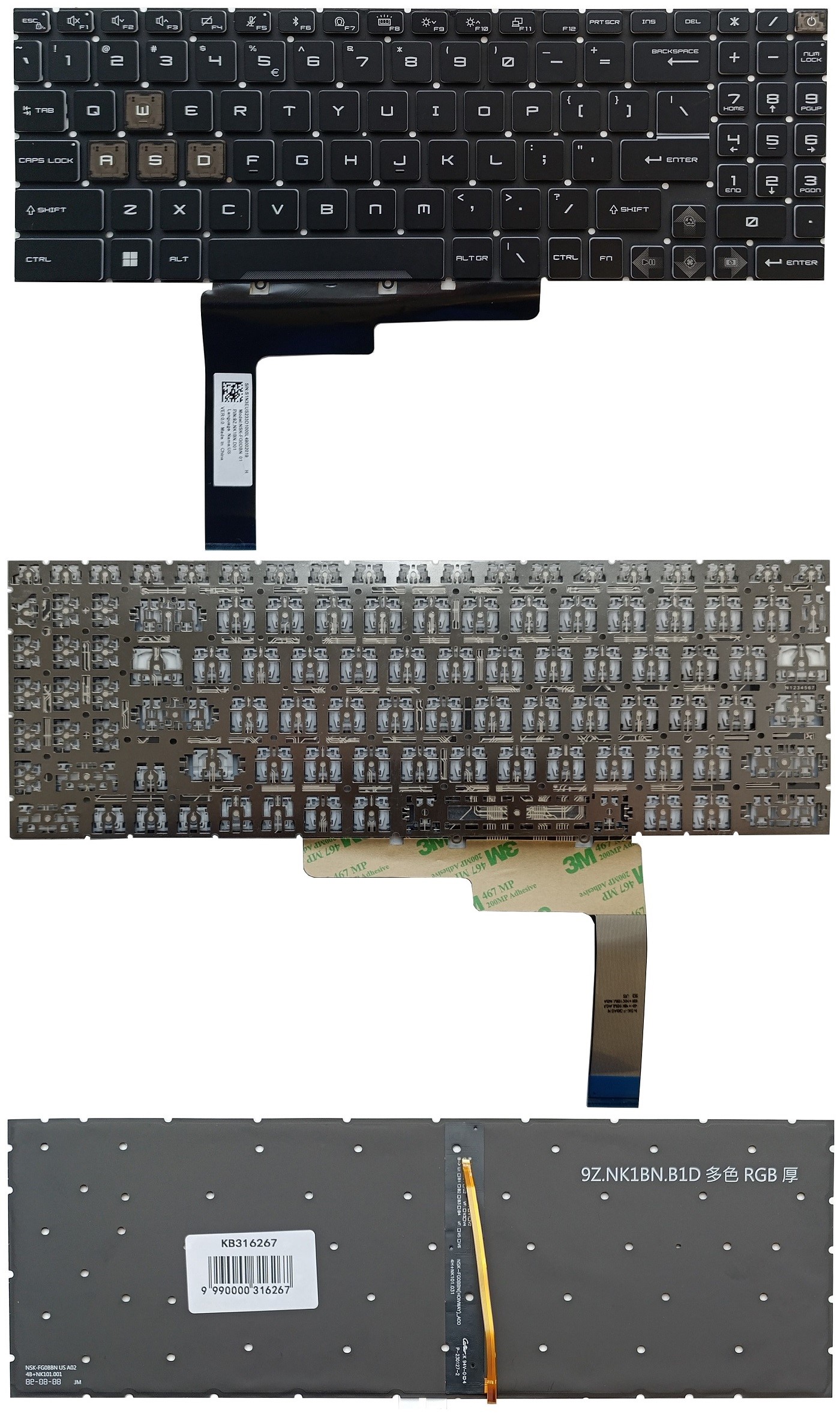 Keyboard MSI GL76 GL66 GF76 GF66 with RGB backlit US