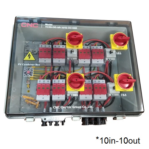 CNC PV grandinių DC apsaugos skydelis, 10 įėjimų / 10 išėjimų, 1000 V, IP66