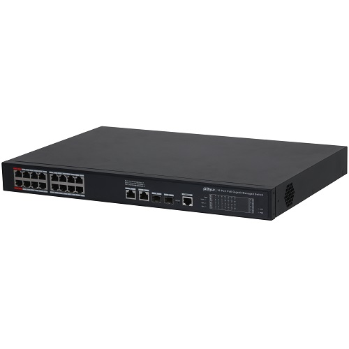 Управляемый PoE-коммутатор Dahua S4220-16GT-190, 16×Gigabit PoE + 2×Gigabit RJ45 + 2×SFP, 190 Вт
