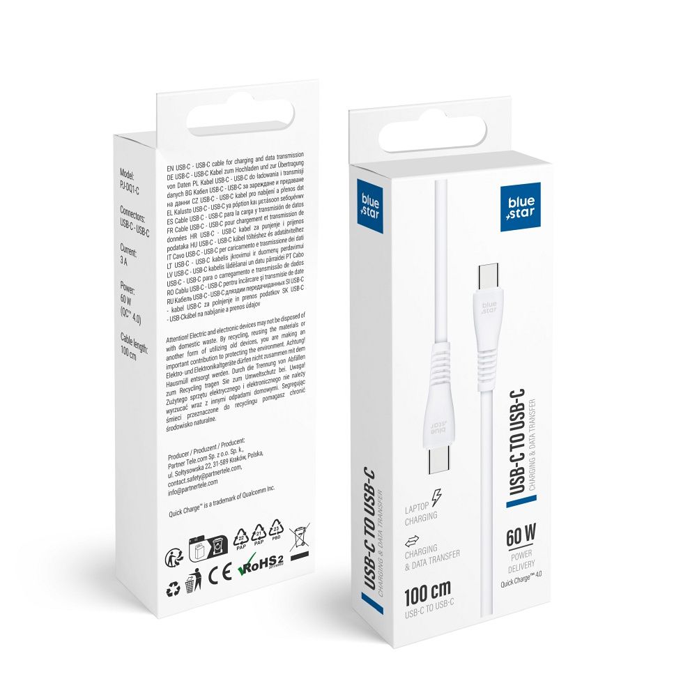 Кабель USB-C — USB-C Blue Star 3A 60W QC4.0 1 м PJ-DQ1-C белый