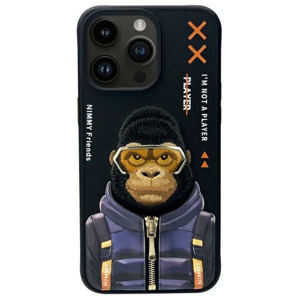 Nimmy Cool&Cute 2.0 beždžionės dėklas iPhone 15 Pro Max - juodas