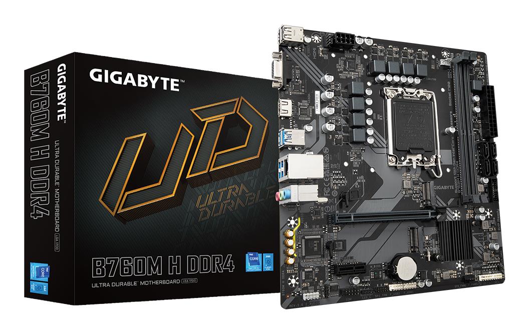 Pagrindinė plokštė Gigabyte B760M H DDR4 Intel B760 LGA1700 Micro-ATX DDR4 2x Slots 2x M.2