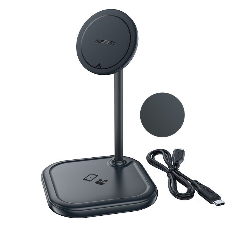 Acefast 15W Qi беспроводное зарядное устройство для iPhone (с MagSafe) и Apple AirPods подставка магнитный держатель серый (E6 gray)
