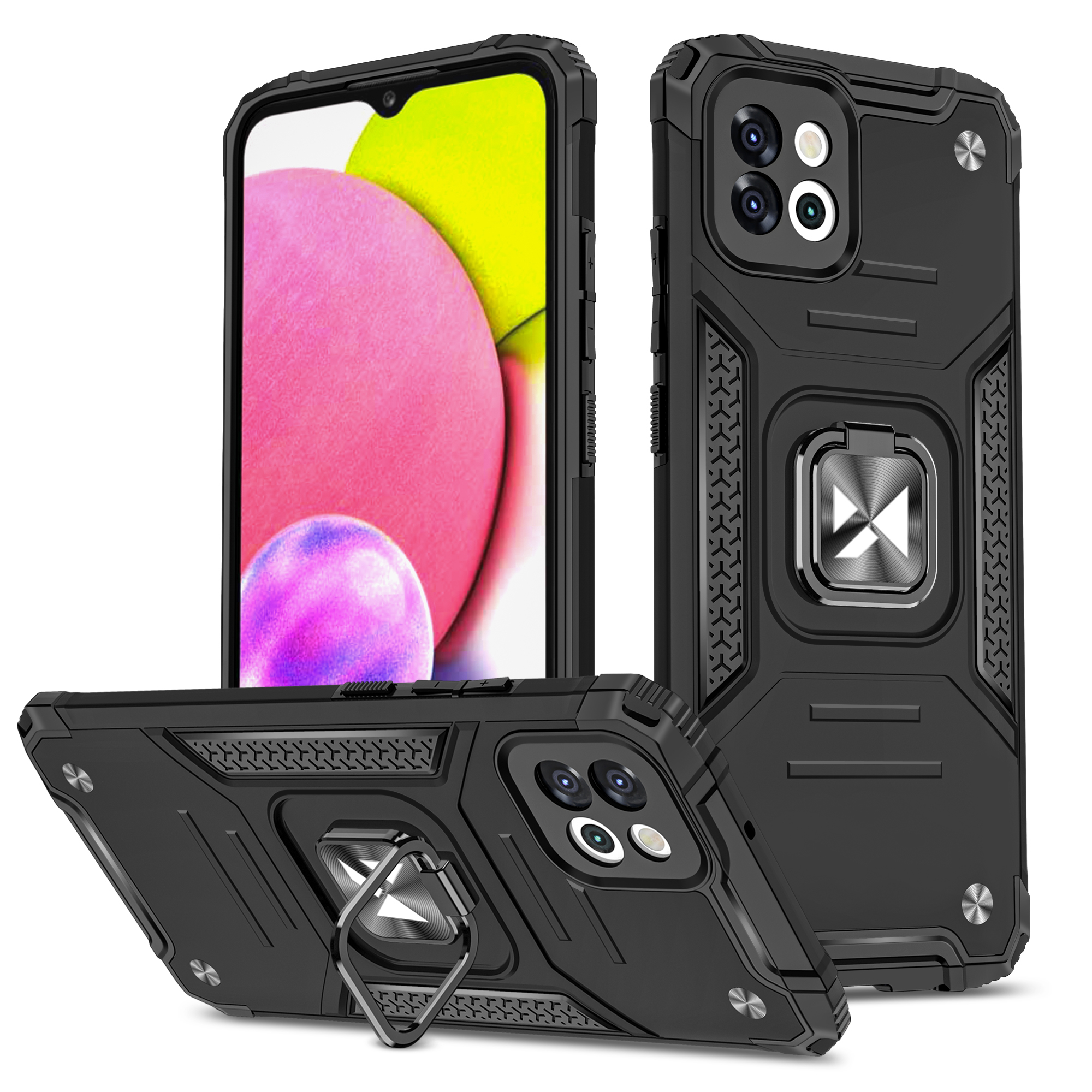Wozinsky Ring Armor dėklas Samsung Galaxy A03 šarvuotas dangtelis magnetinis laikiklis žiedas juodas