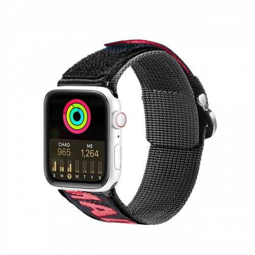 Dux Ducis dirželis (lauko versija) Apple Watch Ultra dirželis, SE, 9, 8, 7, 6, 5, 4, 3, 2, 1 (49, 45, 44, 42 mm) nailoninė apyrankė juoda ir raudona