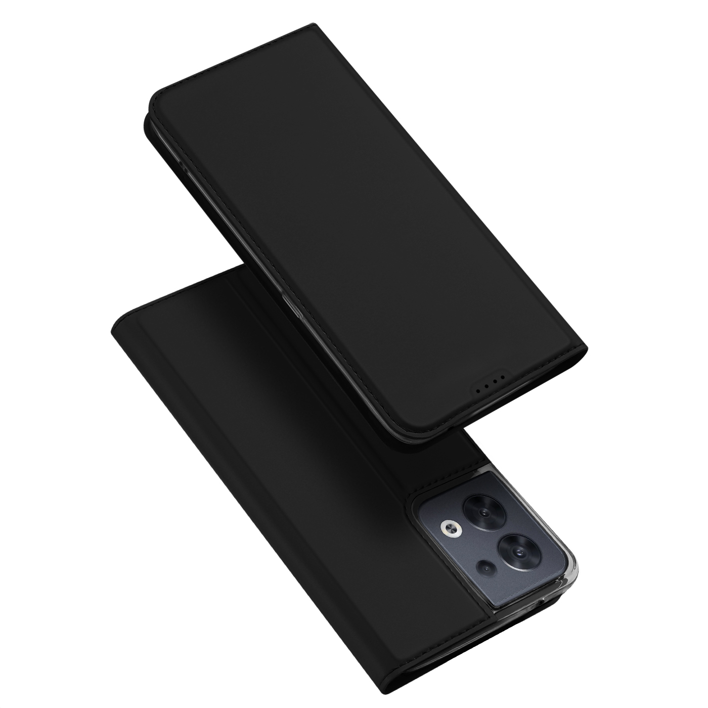 Dux Ducis Skin Pro dėklas telefonui Oppo Reno 8 su atverčiamu dangteliu, kortelių pinigine ir stovu, juodas