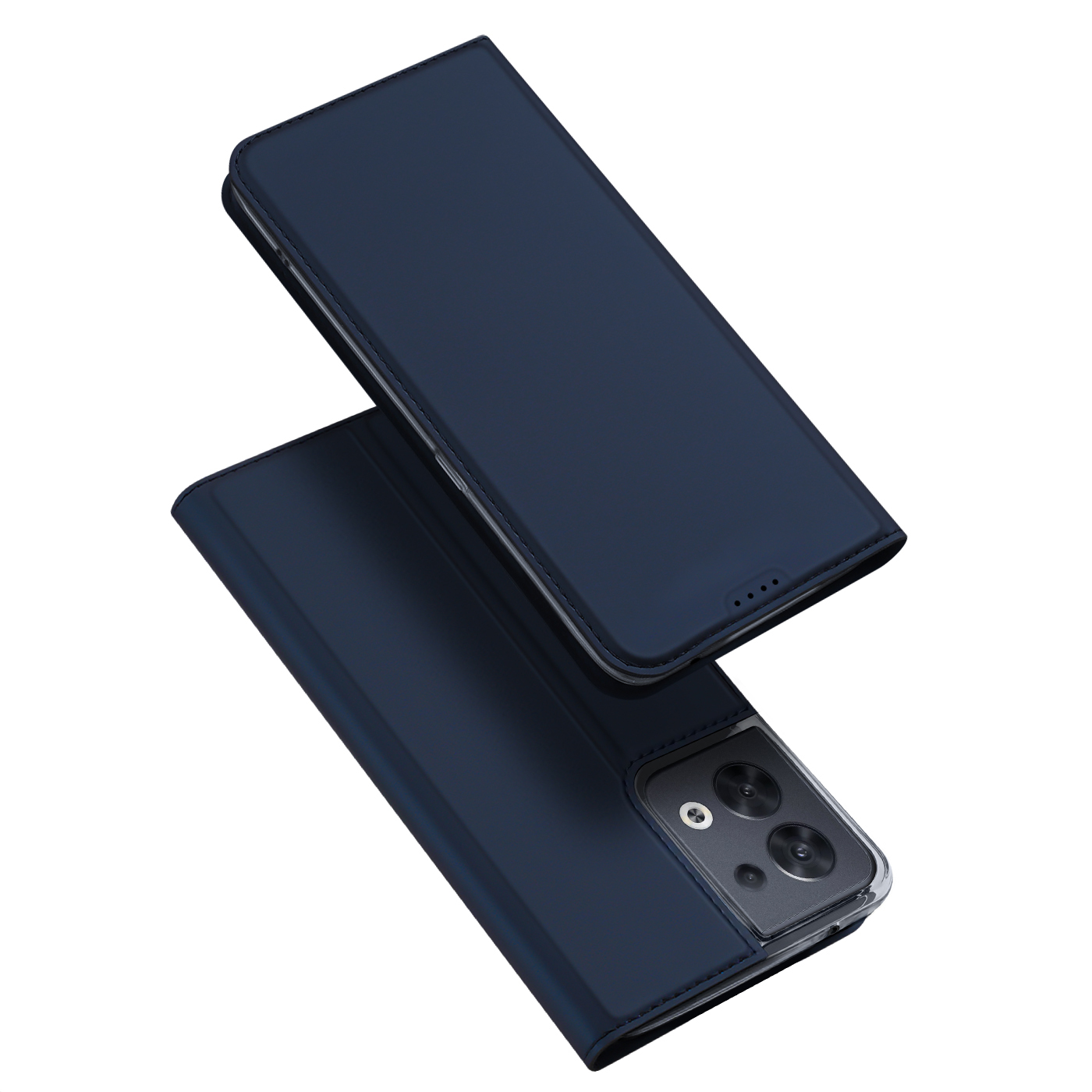 Dux Ducis Skin Pro dėklas telefonui Oppo Reno 8 su atverčiamu dangteliu, kortelių pinigine ir stovu, mėlynas