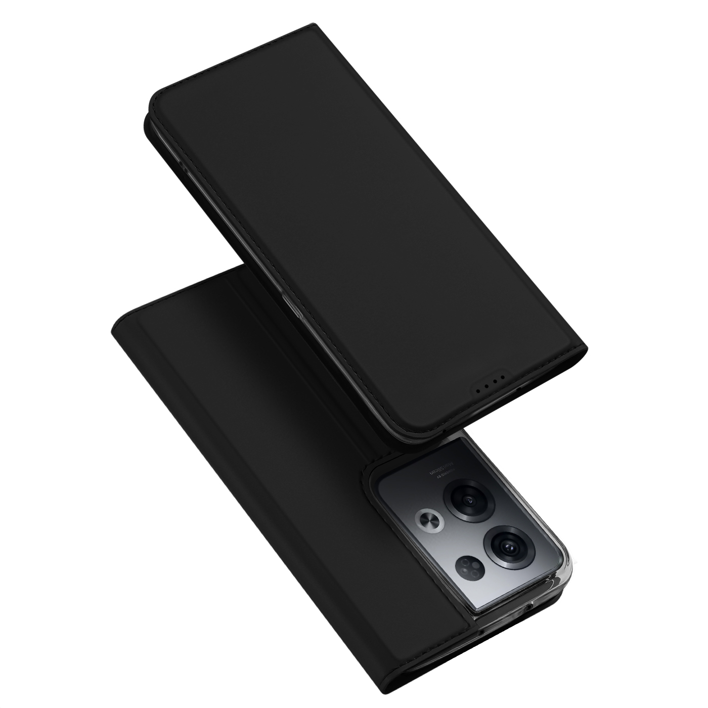 Dux Ducis Skin Pro dėklas telefonui Oppo Reno 8 Pro su atverčiamu dangteliu, kortelių pinigine ir stovu, juodas