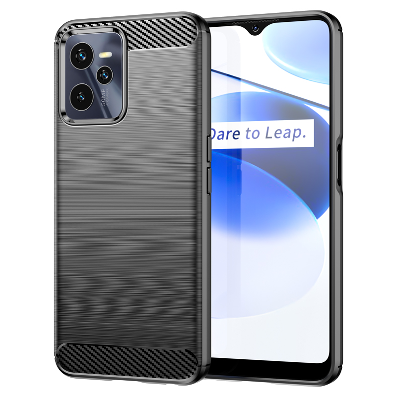 Carbon Case чехол для Realme C35 гибкая силиконовая карбоновая накладка чёрный