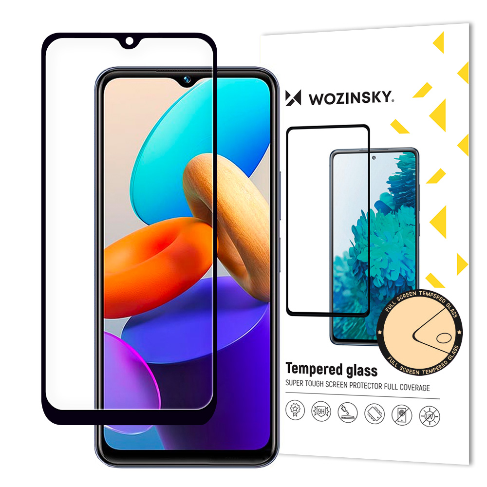 Закаленное стекло Wozinsky Full Glue на весь экран с рамкой для Vivo Y35 / Y22 / Y22s, черное (совместимо с чехлом)