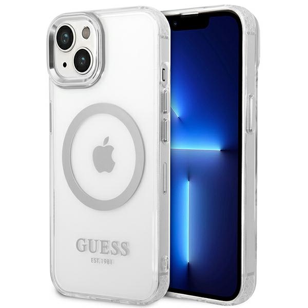 Guess GUHMP14SHTRMS iPhone 14 6.1" sidabrinis/sidabrinis kietas dėklas Metalinis kontūras Magnetinis