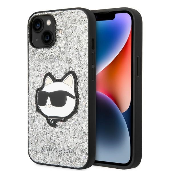 Karl Lagerfeld KLHCP14SG2CPS iPhone 14 6.1" sidabrinis/sidabrinis kietasis dėklas Blizgučiai Choupette Pleistras