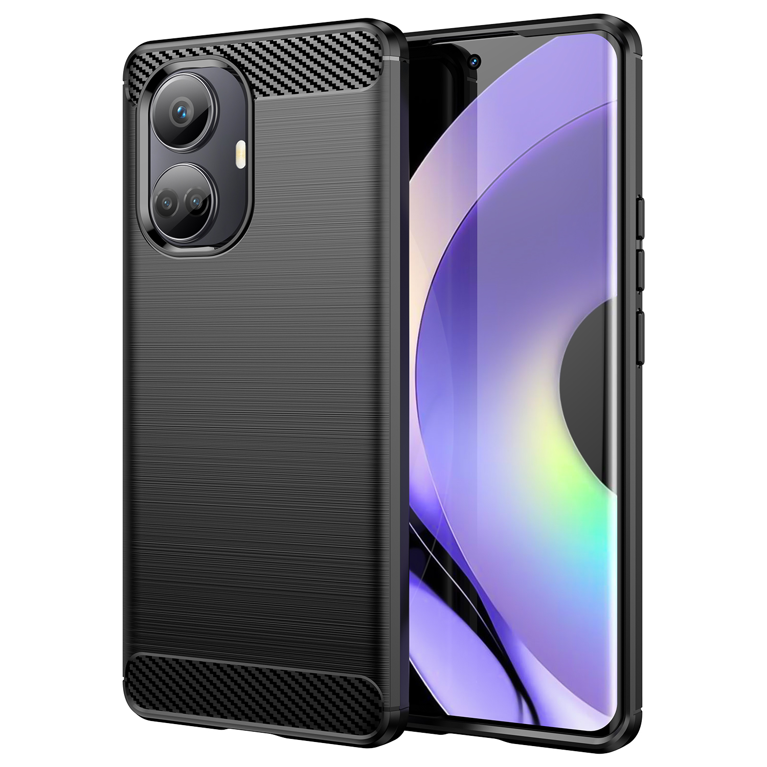 Carbon Case dėklas Realme 10 Pro lankstus silikoninis anglies dangtelis juodas