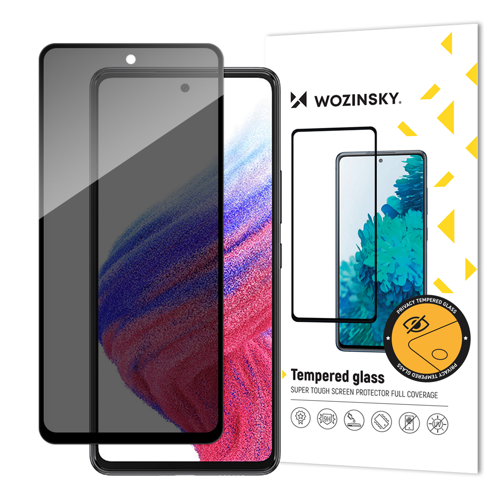 LCD apsauginis stikliukas "Wozinsky Privacy 5D Full Glue" Samsung A536 A53 5G pritaikytas dėklui Anti Spy