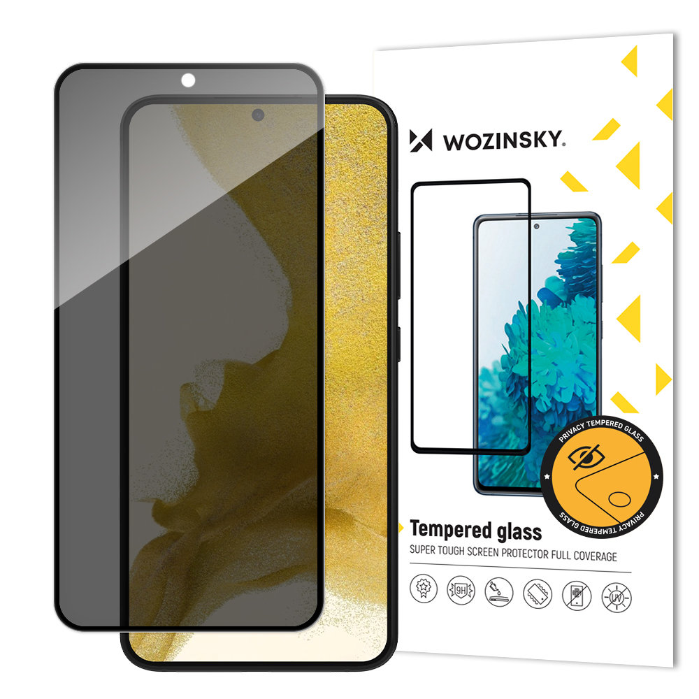 LCD apsauginis stikliukas "Wozinsky Privacy 5D Full Glue" Samsung S916 S23+ pritaikytas dėklui Anti Spy