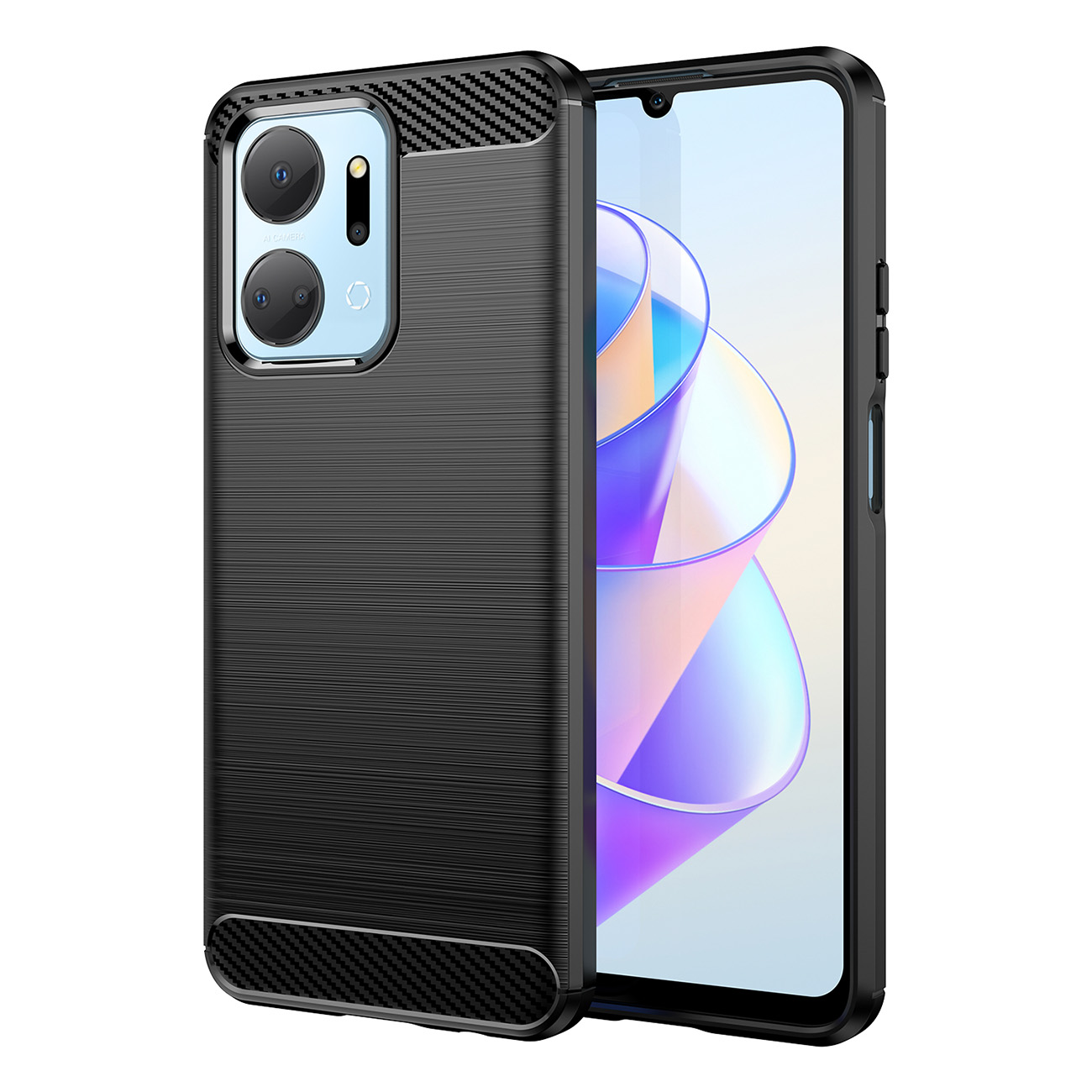 Carbon Case чехол для Honor Play 40 Plus / Honor X7a гибкая силиконовая карбоновая крышка чёрный