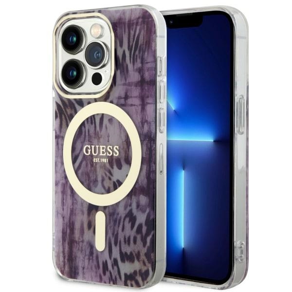 Guess GUHMP14XHLEOPWP iPhone 14 Pro Max 6.7" rožinis kietas dėklas Leopard Magnetinis