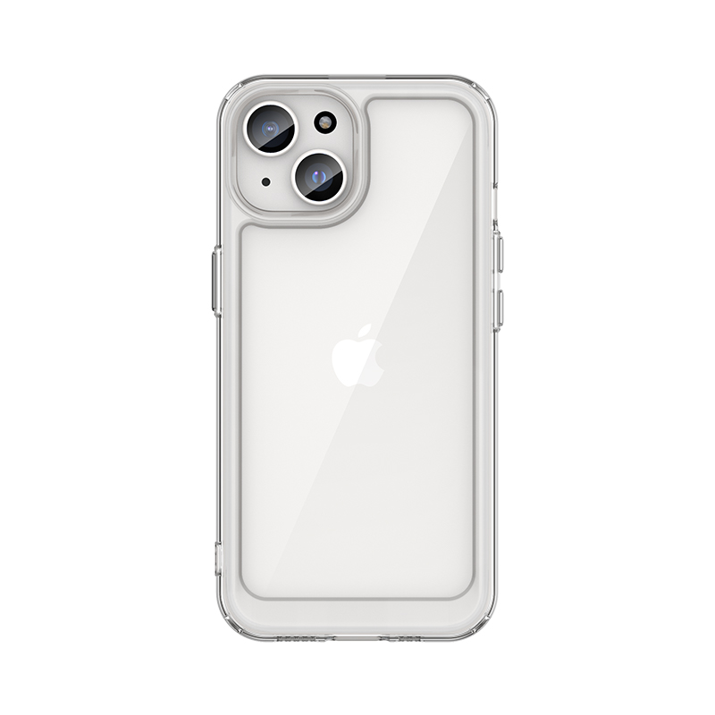 iPhone 15 Plus Outer Space sustiprintas dėklas su lanksčiu rėmeliu - skaidrus