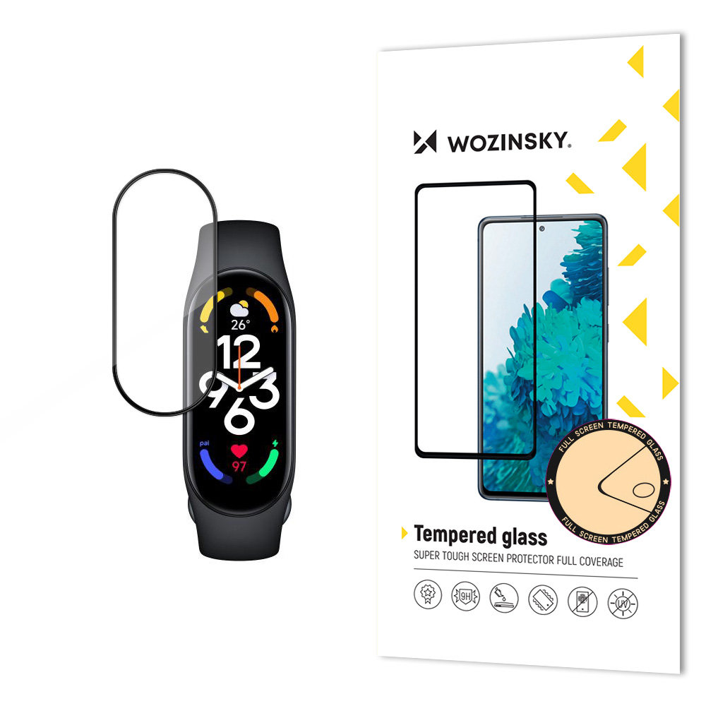 Прочное закалённое стекло Wozinsky Full Glue Full Screen с рамкой для Xiaomi Mi Band 8 - чёрное