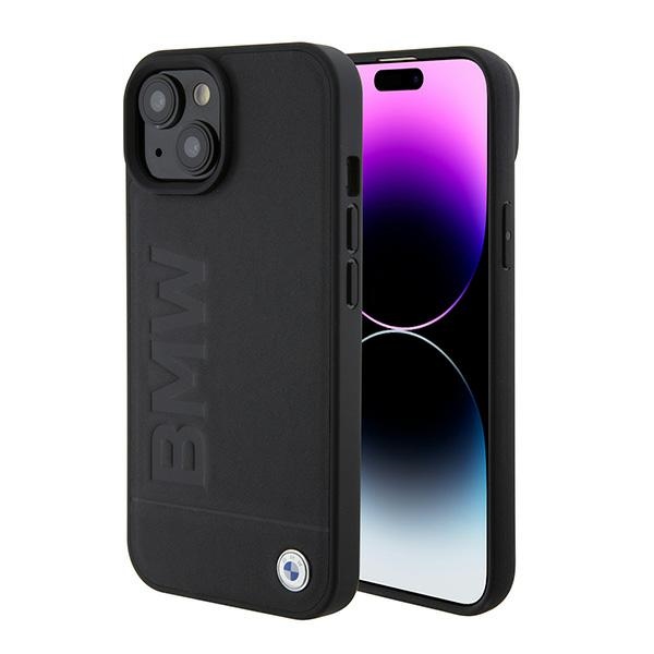 BMW BMHMP15SSLLBK iPhone 15 6.1" juodas/juodas Magsafe kietasis dėklas Signature Logo Imprint