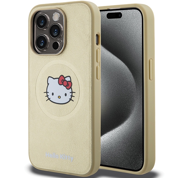 Hello Kitty odinis Kitty Head magnetinis dėklas telefonui iPhone 15 Pro - auksinis