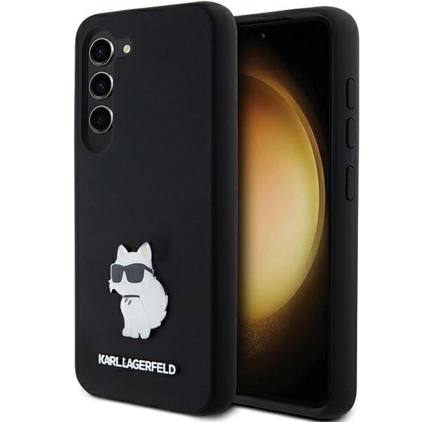 Karl Lagerfeld silikoninis Choupette metalinis smeigtukas dėklas telefonui Samsung Galaxy S23 - juodas
