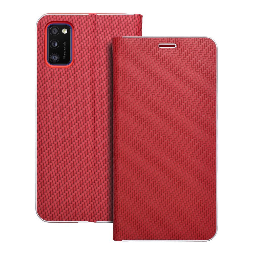 Dėklas telefonui LUNA Book Carbon skirtas SAMSUNG A41 - raudonas