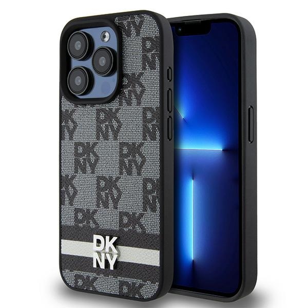 DKNY Odinis languotas mono raštas ir spausdintos juostos dėklas telefonui iPhone 15 Pro - juodas