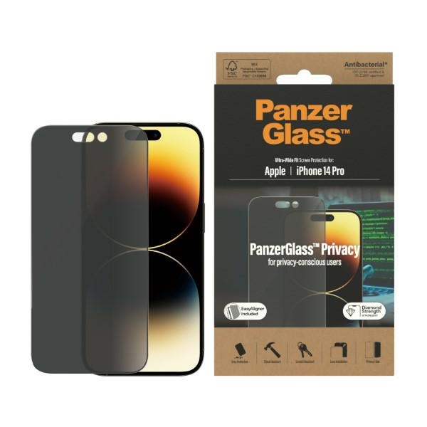 PanzerGlass Ultra-Wide Fit Apsauginis Stiklas Antibakterinis Privatumas su Pozicionieriumi telefonui iPhone 14 Pro