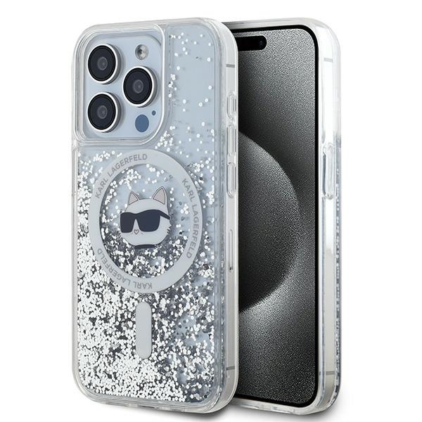 Karl Lagerfeld Skystas Blizgučiai Choupette galvos MagSafe dėklas iPhone 14 Pro Max - permatomas