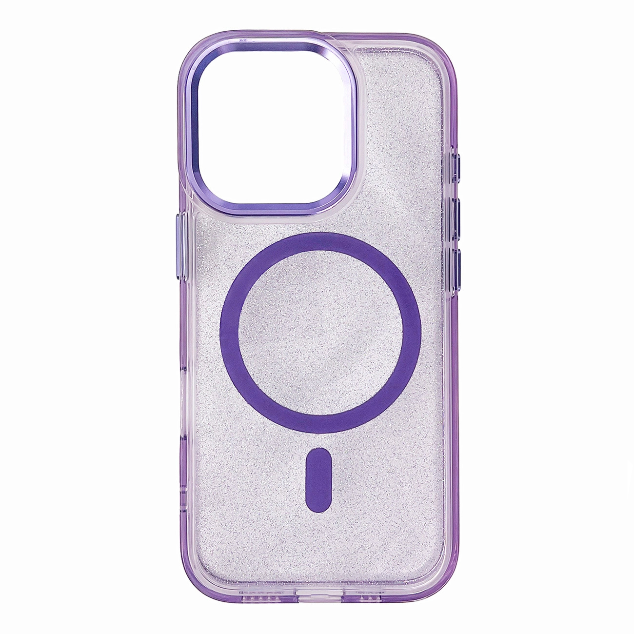 Blizgus magnetinis dėklas telefonui iPhone 16 Pro Max - violetinis su blizgučiais