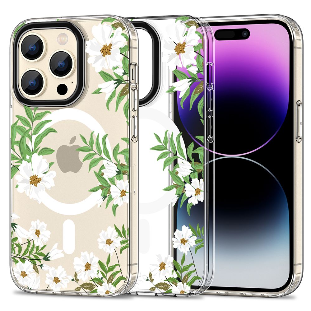 Tech-Protect MagMood Magnetinis dėklas telefonui iPhone 15 Pro Max - Ramunės su lapais