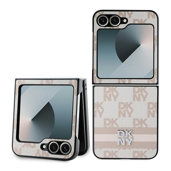 DKNY Checkered Pattern Printed Stripes Dėklas telefonui Samsung Galaxy Z Flip 6 - rožinis