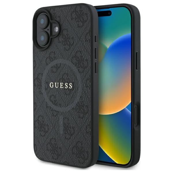 Dėklas Guess PU Leather 4G Colored Ring MagSafe Apple iPhone 16 juodas